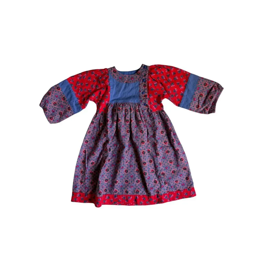 Mousefeathers Vintage Patchwork Dress (Red & Blue) - Size 6